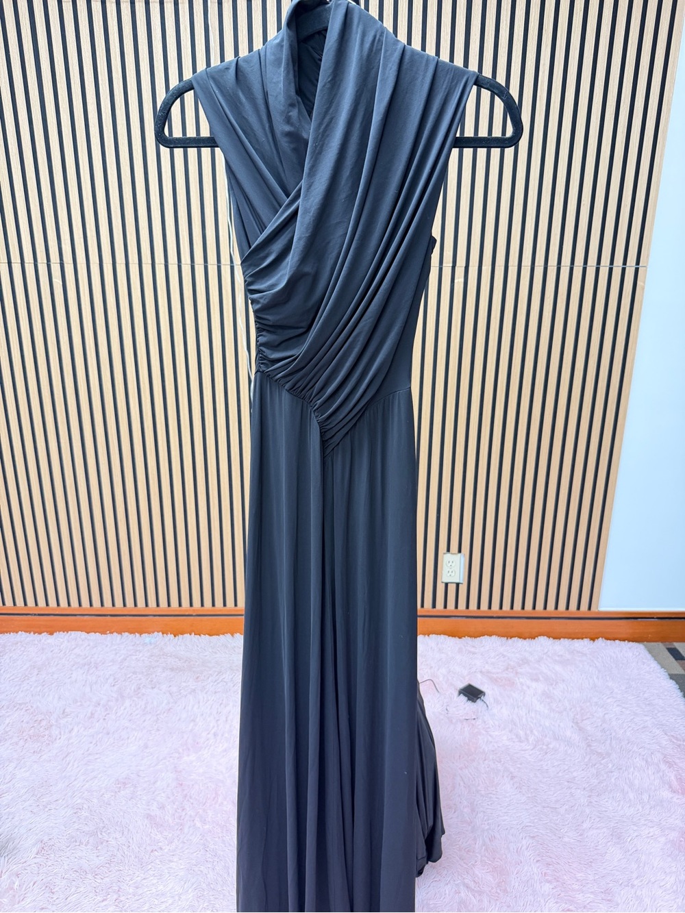 Elegant Draped Black Women’s Evening Dress